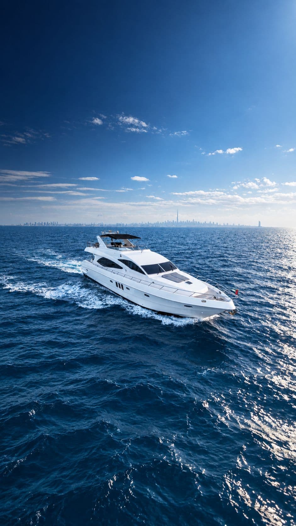 Luxury yacht cruising through Dubai Marina